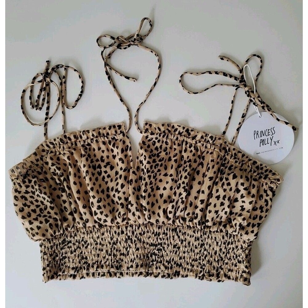 Princess Polly Tan Black Cheetah Print Crop Halter Cami Bralette Top Womens 12